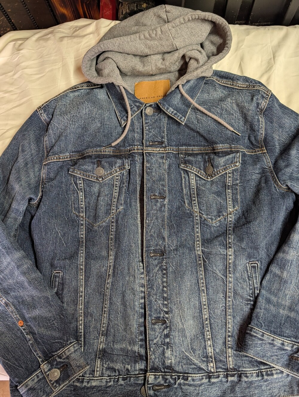 Men's American Eagle Lined Jean Jacket With Hood Worn Once Size XL